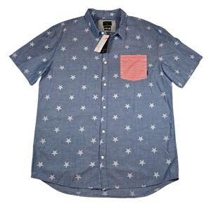 Quicksilver USA Stars & Stripes Flag Button Up Short Sleeve Shirt Men's Size XXL